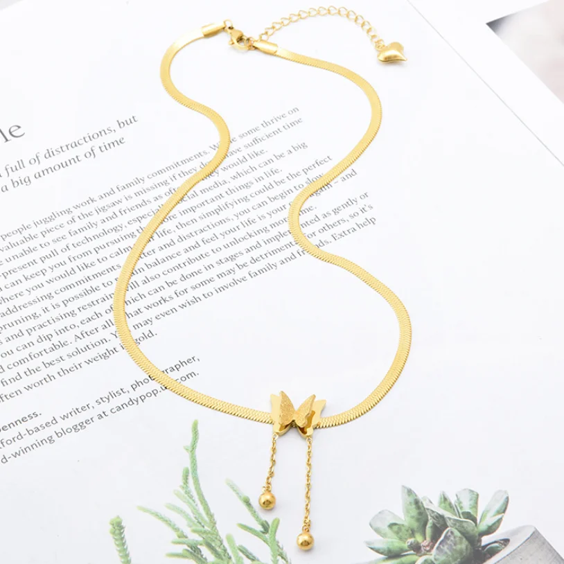 316L Stainless Steel New Fashion Upscale Jewelry Tassel Butterfly Charms Snake Bone Chain Choker Necklaces Pendants For Women