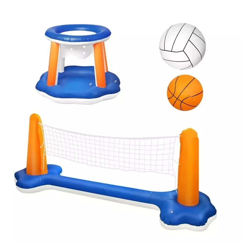 

Inflatable Pool Float Set Volleyball Net & Basketball Hoops Water Sport Toys