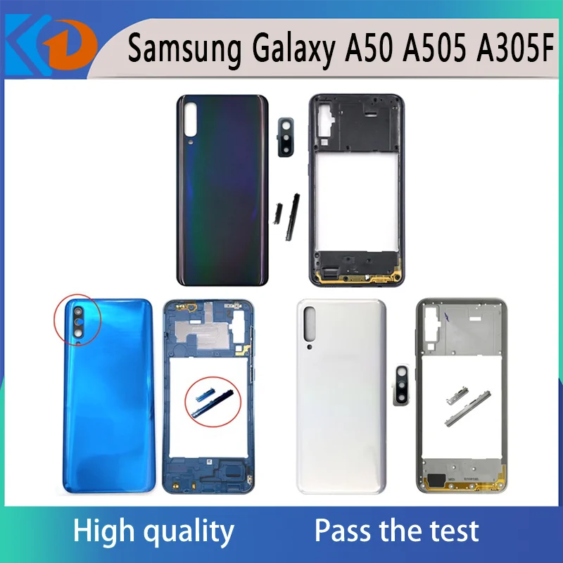 Middle frame Back Housing For Samsung Galaxy A50 A505 A305F SM-A505F Back Door Battery Cover Glass Housing Case Side Buttons Cam