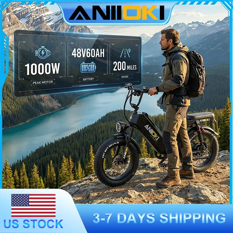 

Electric bike 1000W Peak Motor 48V 60Ah Battery 28mph Electric Bicycle ANIIOKI AQ177 Pro Max Fat Tires 20"*4" Adult E Bike