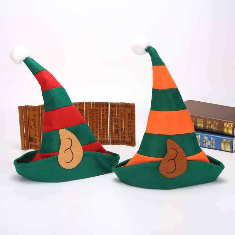 

Non Woven Santa Hat Ears Red Orange Striped Witch Hat Elf Hat Halloween Christmas Party Decorations Performance Dress Up Props