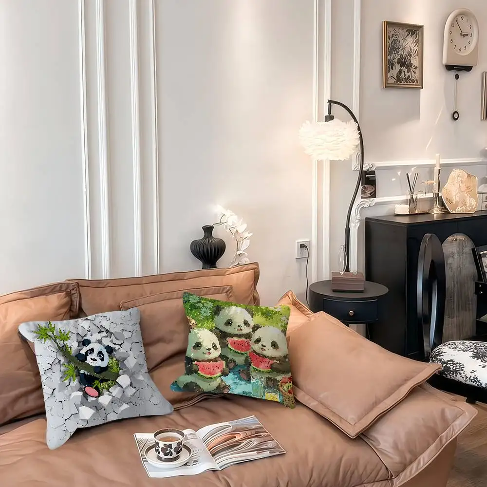 

Милый мультяшный панда, кленовый дизайн, чехол для подушки, счастливый осенний декор для урожая, праздничный декор, наволочка