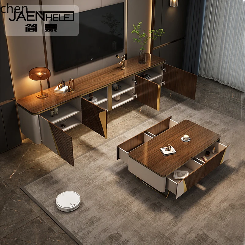 HT無垢材コーヒーテーブルテレビキャビネット組み合わせライトラグジュアリーモダンヴィラ大型フラットフロアイタリアンスタイルリビングルーム