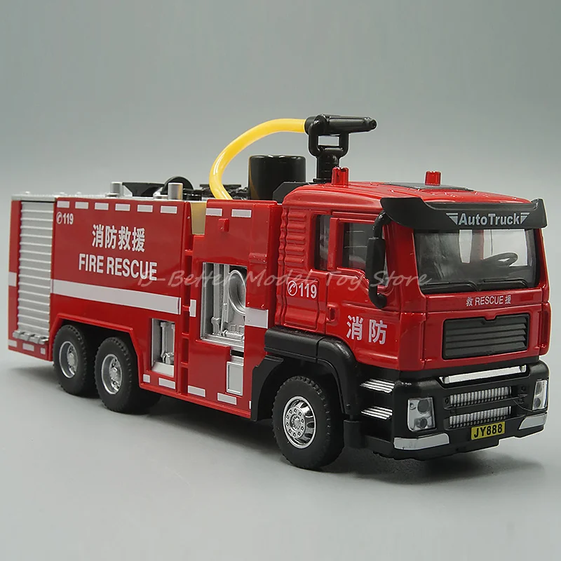 1:50 Diecast Metal Engineering Model Toy Pumper Fire Engine Spray Water Truck Pull Back With Sound & Light