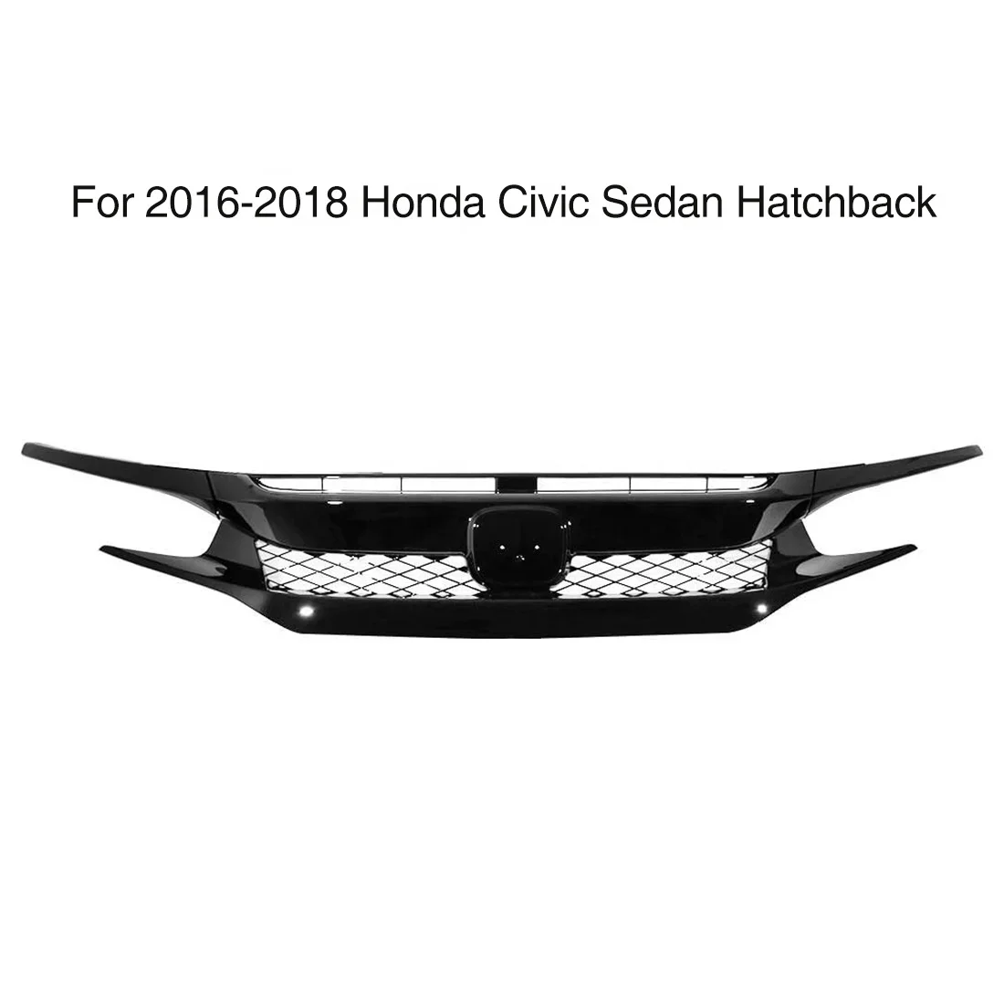 Front Bumper Grill Car Grills Type R Style Grille for 2016-2018 Honda Civic Sedan/Hatchback Glossy Black ABS