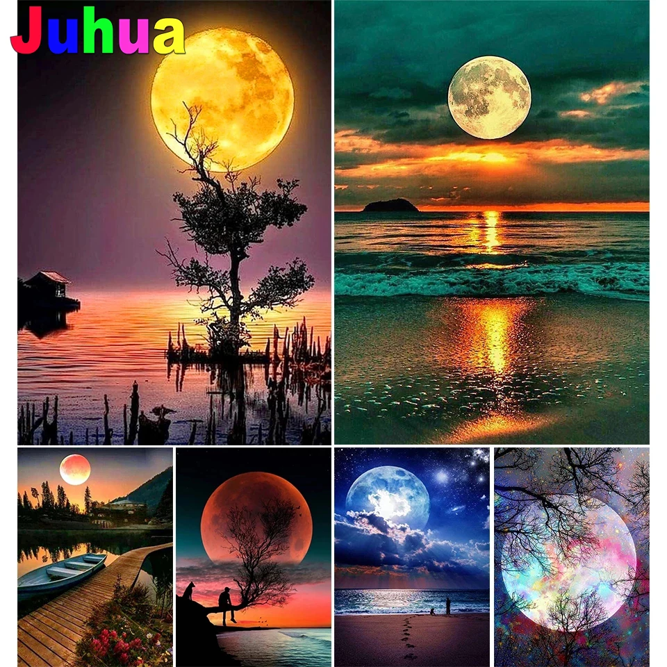 Fantasy tree Seascape DIY 5D Diamond Painting Landscape Moon Light Cross Stitch Kits Full Drill diamond Embroidery Mosaic Art