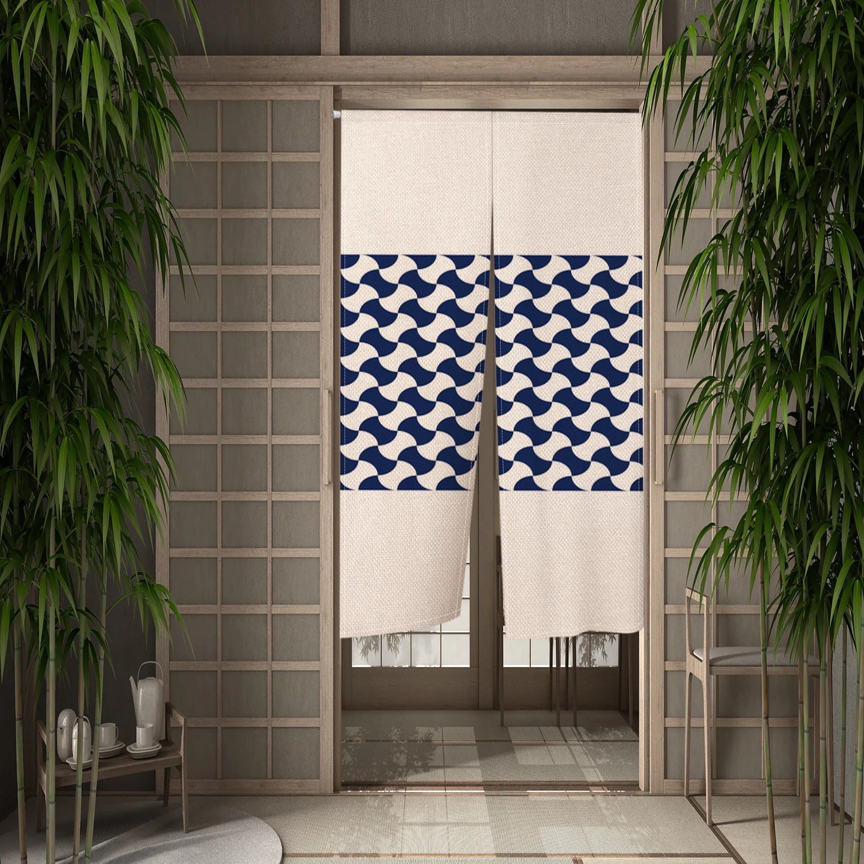 Japanese Style Noren Door Curtains Wave Geometric Pattern Linen Doorway Curtain Home Decor Izakaya Kitchen Entrance Half Curtain