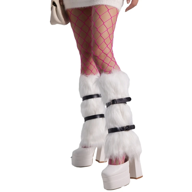 

Faux Furs Leg Warmer,Y2K Fuzzy Leg Warmer Boot Cuffs Cover with Fishnet Tights