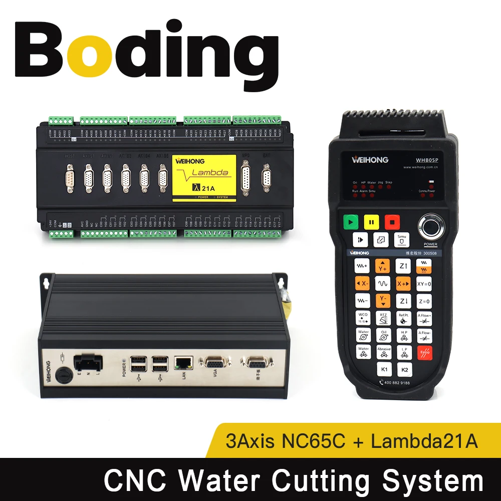 WeiHong 3Axis CNC Water Cutting Control System Lambda21A+NC65C+Wireless Handwheel WHB05P for CNC High Pressure Waterjet Cutter