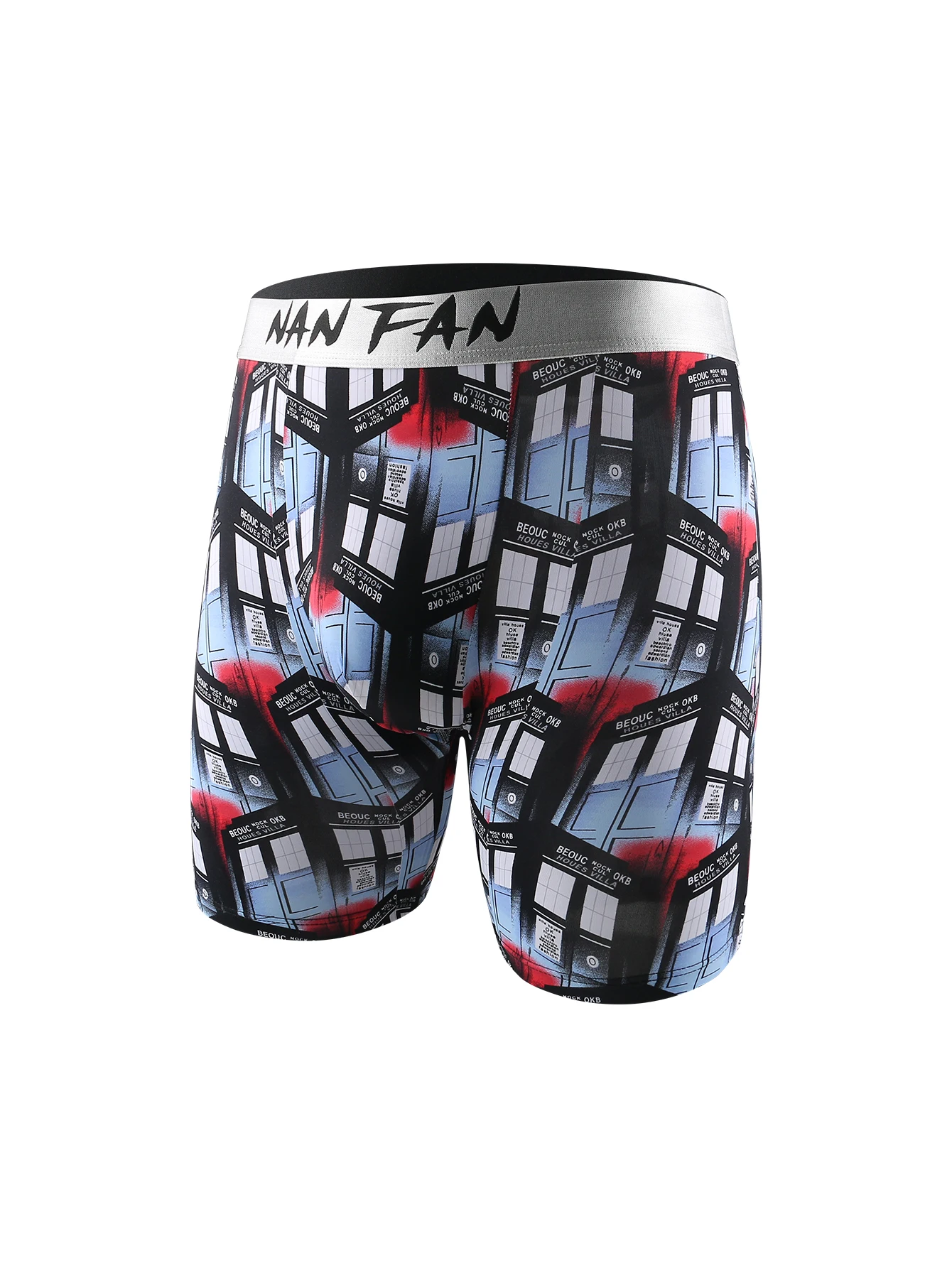 Nan Fan Men\'s Underwear Printed Ice Silk Anti Wear Leg Block Sports Running Boys\' Four Cornered Pants with Flat Corner Long Pant