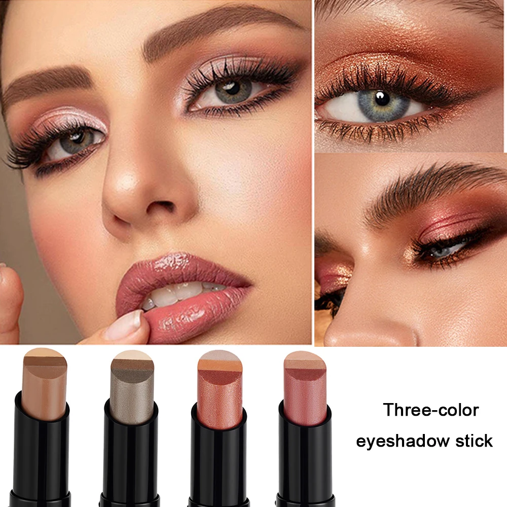 Three-color eyeshadow stick Stick Colorful Shimmer Brown High Waterproof Cream Eyes Shadow Pencil Long Lasting Makeup Cosmetic
