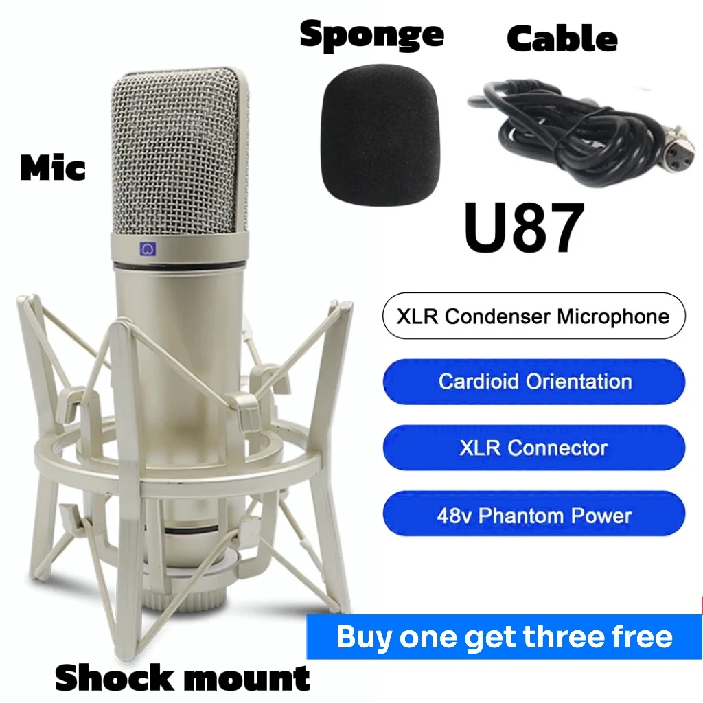 

High Quality Professional home live Recording microphone 87 Condenser Microphone with Shock Mount Holding Handheld Studio