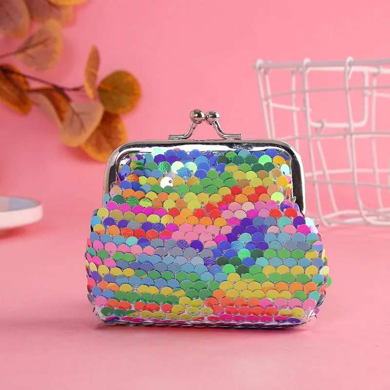 Billetera pequeña con lentejuelas de colores, monedero portátil, monedero con gancho, joyería para regalo bonito