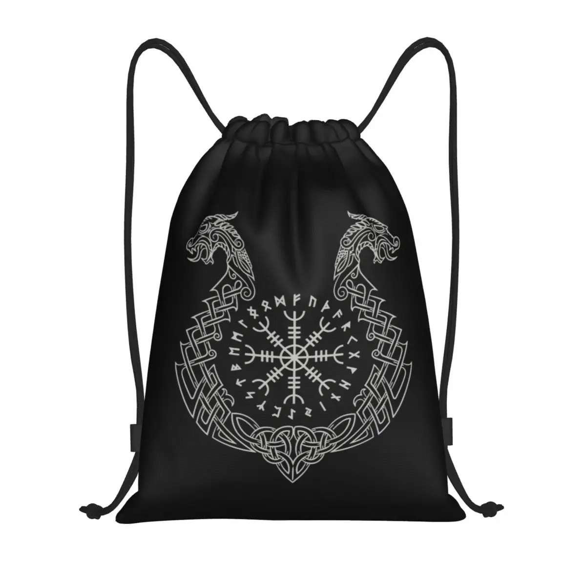 Custom Viking Helm Of Awe Drawstring Bags Women Men Lightweight Norse Compass Sports Gym Storage Backpack