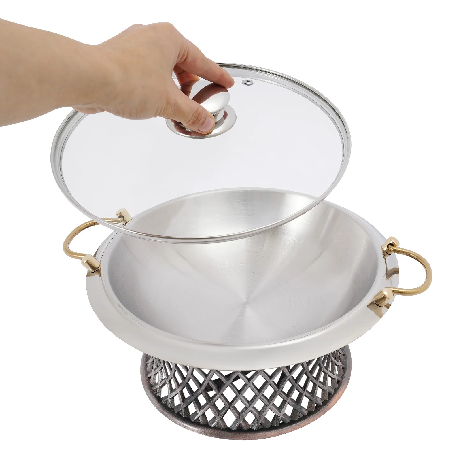 نمط بوفيه طبق الغضب الدائري مع غطاء - يحافظ على الدفء لخدمة الطعام اللذيذ في حفلات الزفاف والولائم #5