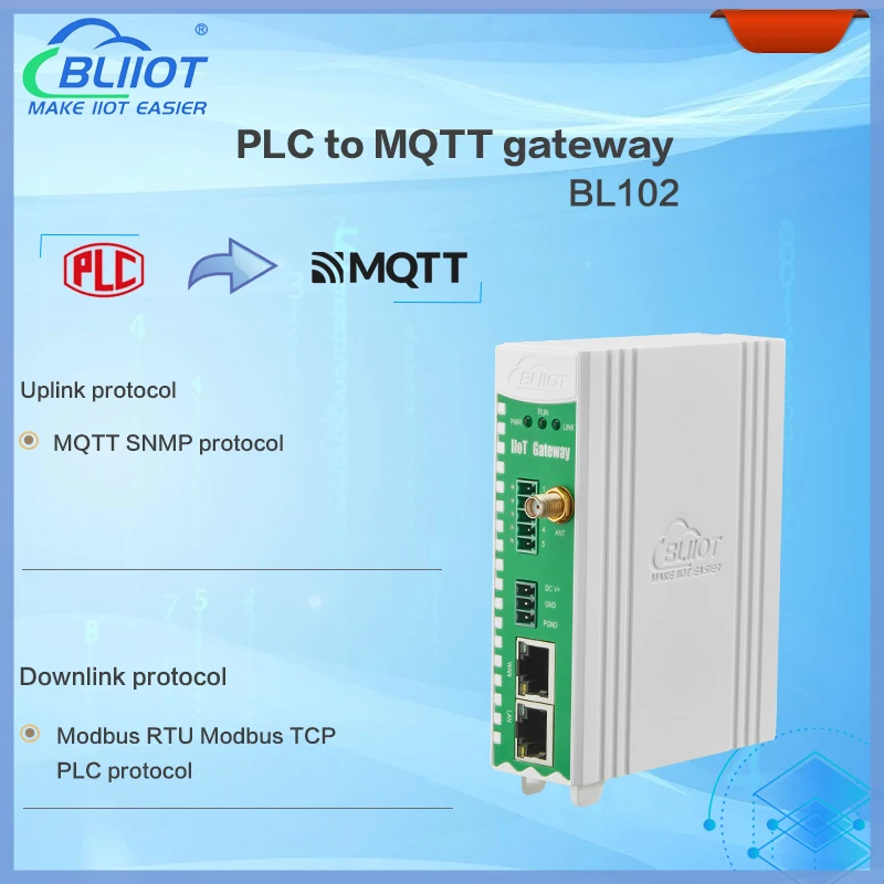 PLC modbus to mqtt Industrial Protocol Conversion Gateway Remote Data Monitoring 4G Ethernet Upload to Cloud Platform BL102