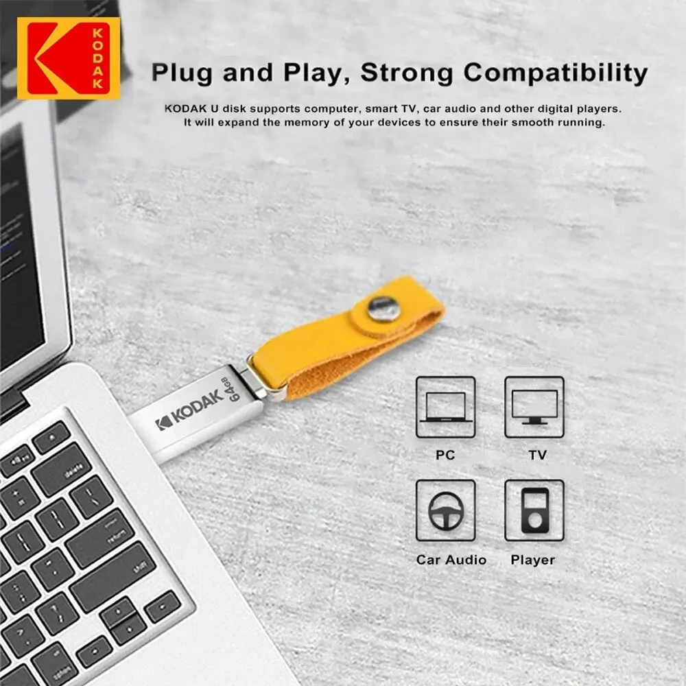 KODAK USB 2.0 플래시 드라이브, 방수 미니 메모리 스틱, 가죽 금속 U 디스크, 128GB, 64GB, 32GB 펜 드라이브