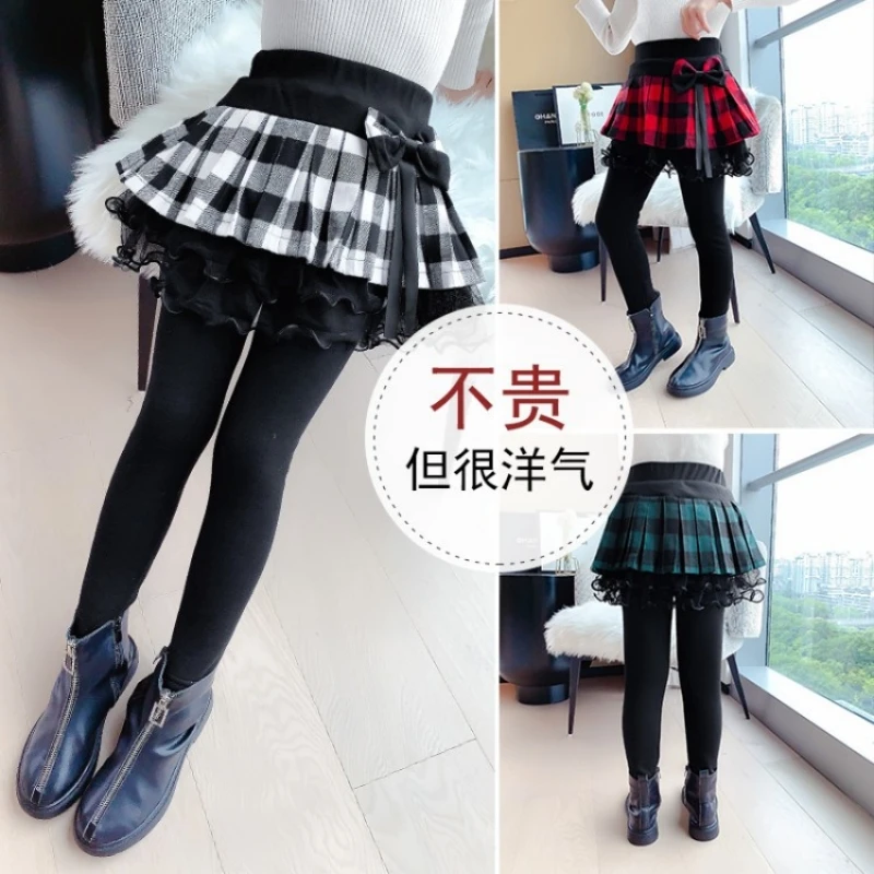 

Girls' Shaping Leggings, Fashionable Plaid Skirt Pants, Suitable for Girls Aged 7-14, Elastic Winter Leggings