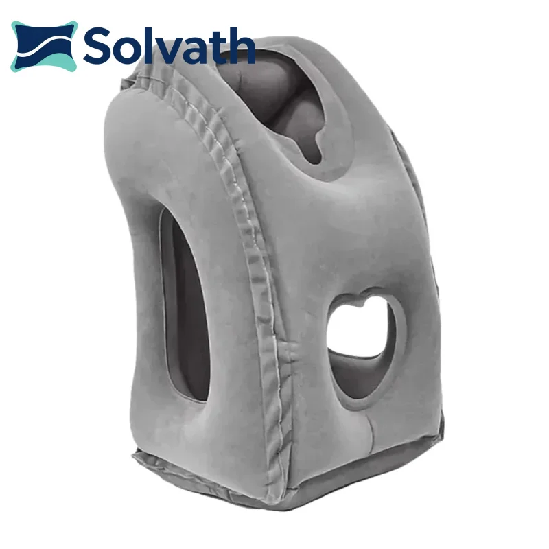 Solvath Inflatable 3D Head Neck Support Travel Pillow Portable Airplane Bus Train Office Nap Sleeping Cushion