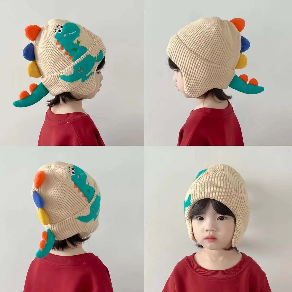 Winter Kids Baby Hat Outdoor Windproof Children Ear Protection Warm Cap Cute Dinosaur Knitted Hats Boy Girl Beanies 1 2 3 Years