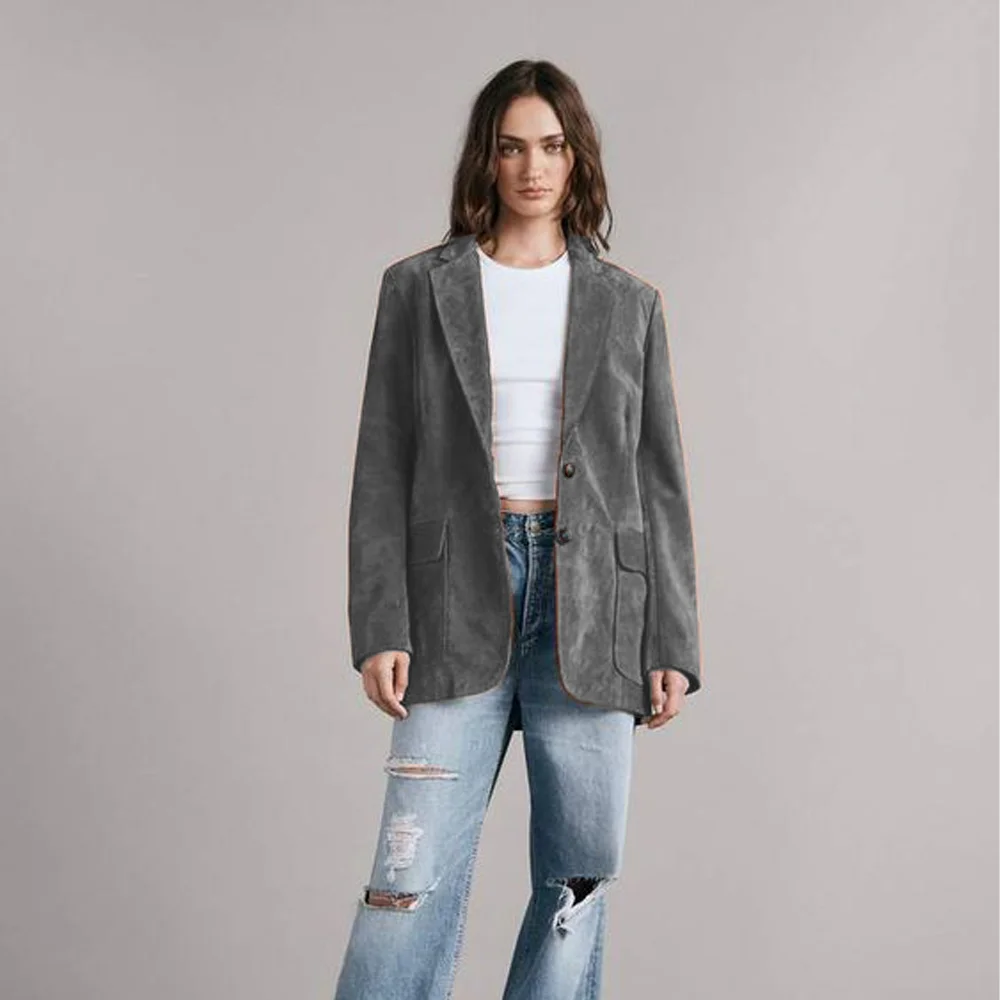 Veste en daim pour femme avec boutons à boutonnage simple, manteau élégant pour femme, vêtements pour dames, tendance, nouveau, extérieur, 2024