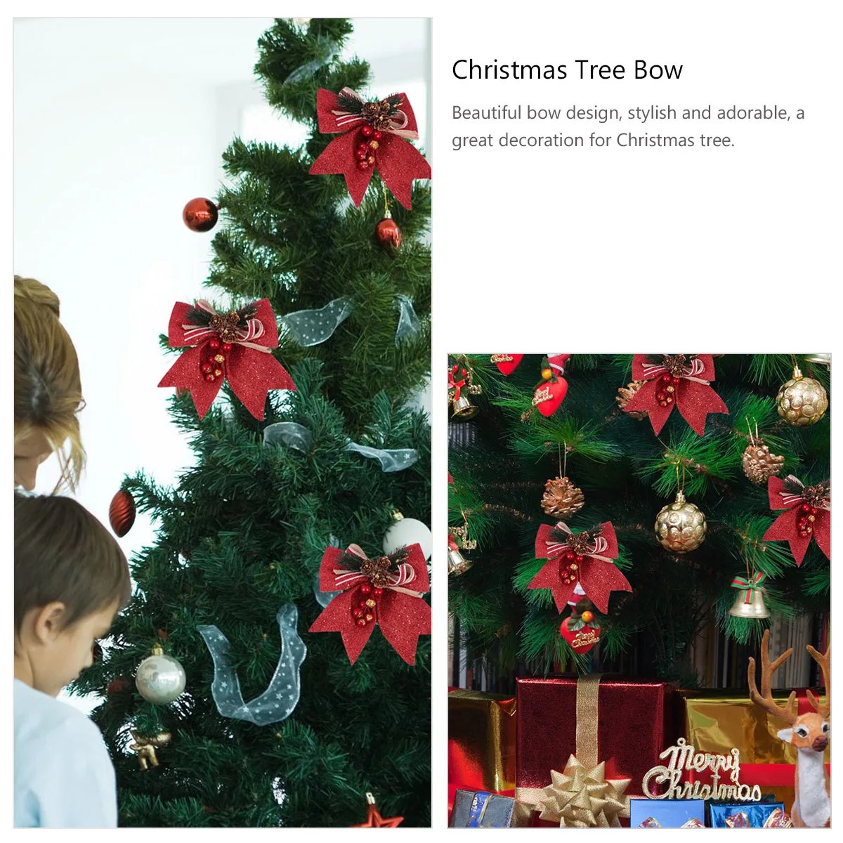 

4Pcs Christmas Tree Decoration Bows Beautiful Design Not Fade Shrink Resistant Fine Workmanship Xmas Ornament Home Decor