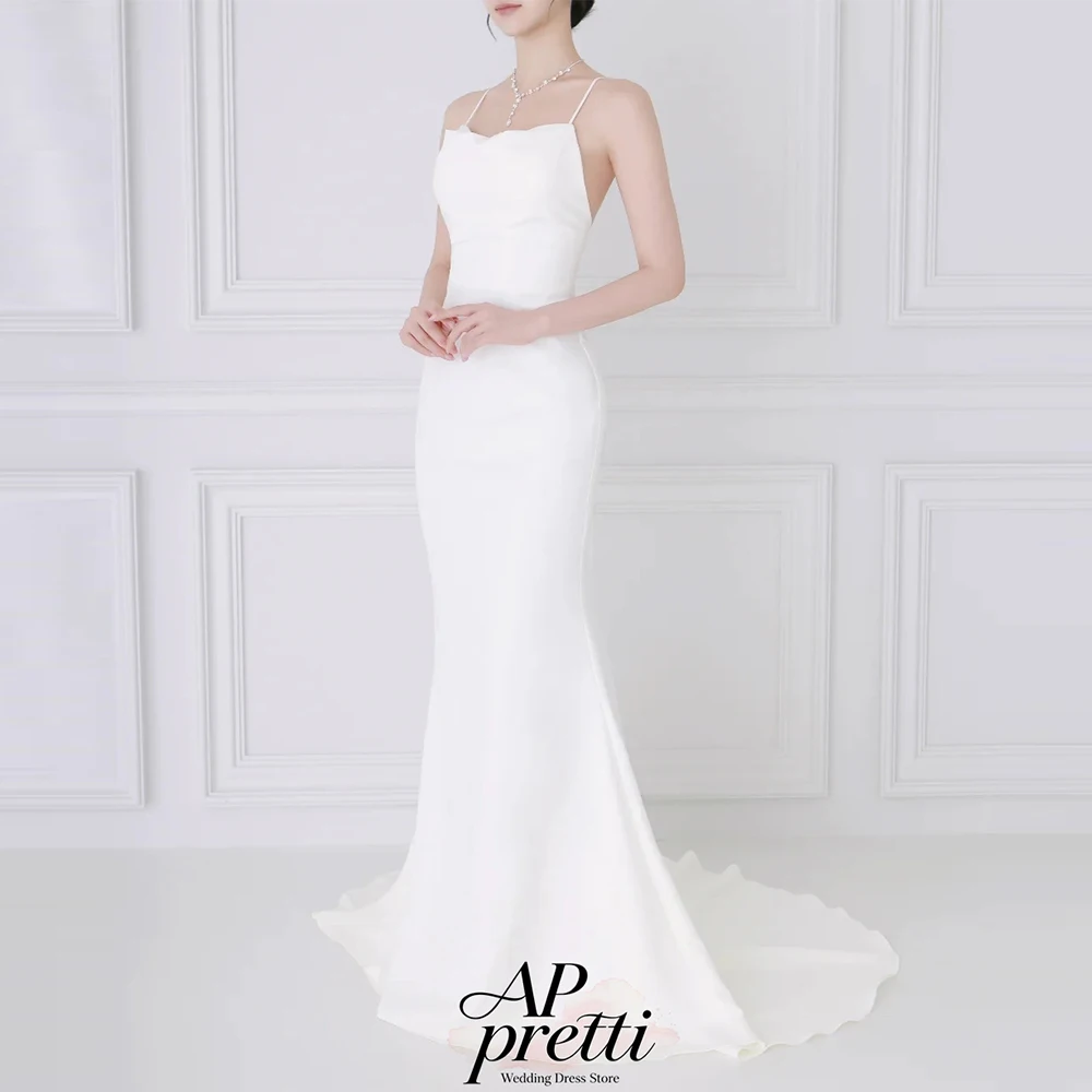 AP pretti Graceful Satin Korea Wedding Dress Photo Shoot Strapless Customized Spaghetti Strap Sheath Floor-Length Bridal Gown