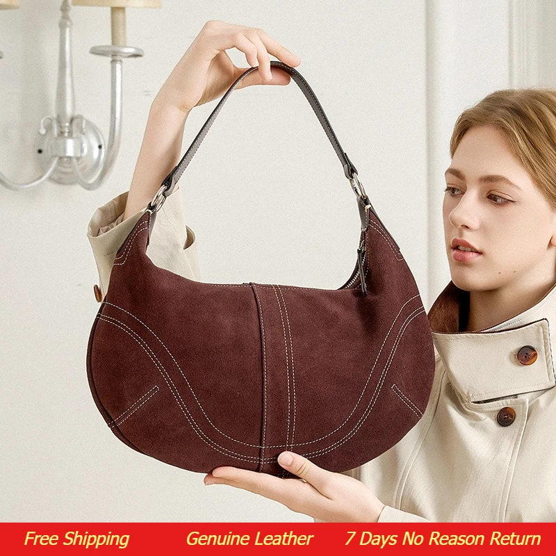 Women's luxury designer tote crossbody shoulder bag vintage travel work fashion purse Korean Nubuck Leather Dumpling Bag Luxury