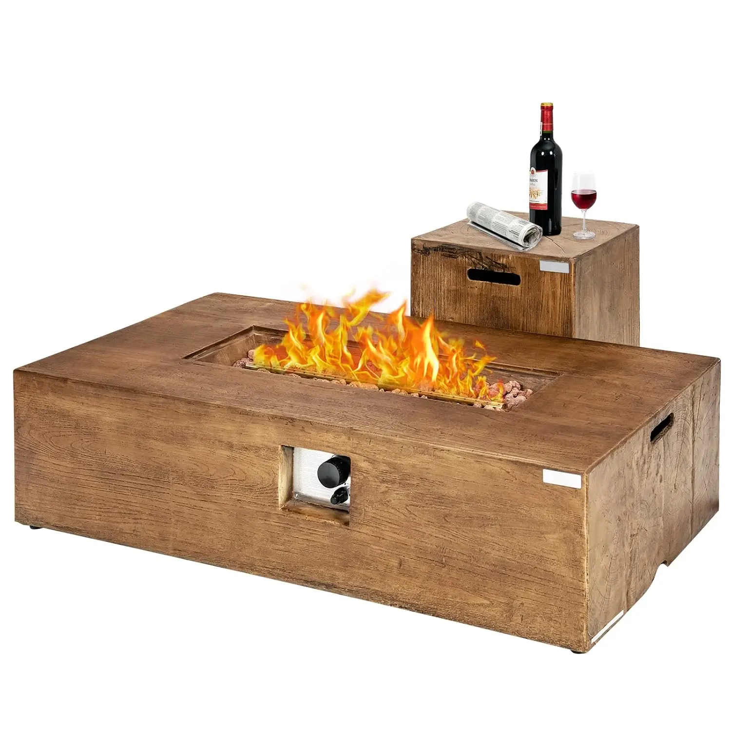 2 Pieces Outdoor Propane Fire Pit Table Set, Patiojoy 48 Inch Rustic 50,000 BTU Rectangular Gas Fire Pit Table with, Customized
