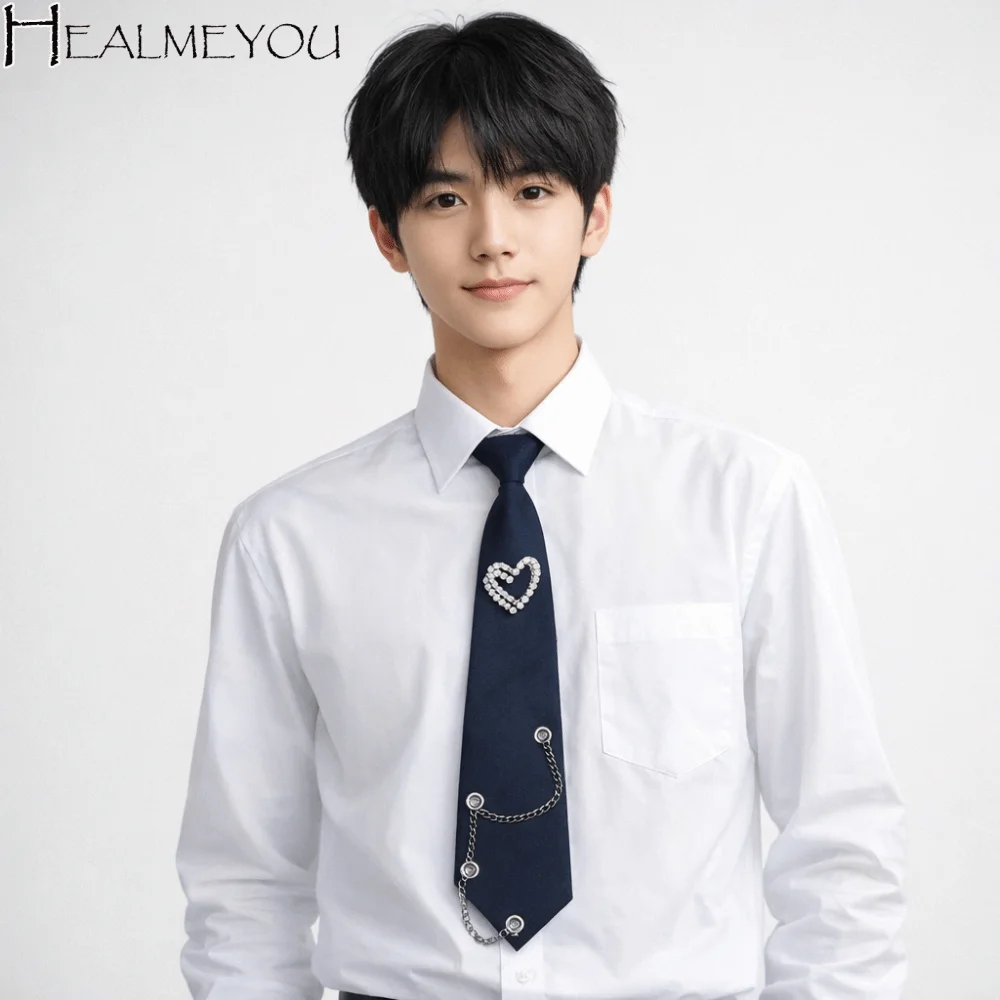 

Элегантный черный галстук-чокер в корейском стиле с сердечками, длинный галстук в студенческом стиле, галстук для рубашки, для выступлений