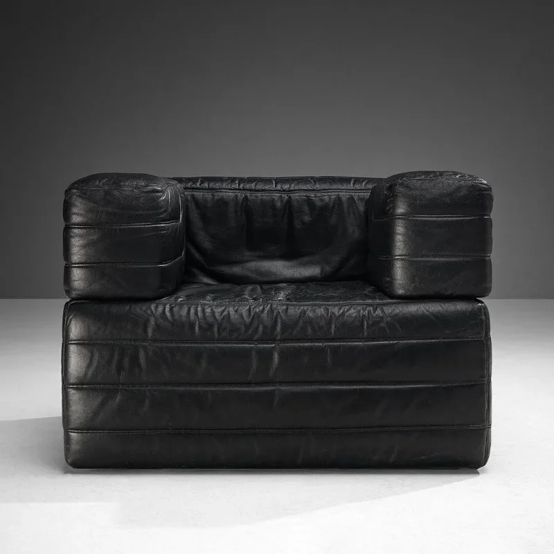 Medieval single cubic sofa retro style size apartment combination module designer retro oil wax leather sofa