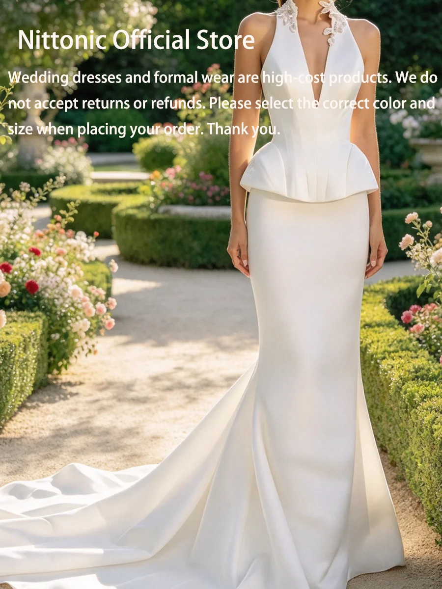 Classic Halter Corset Sleeveless Straight Floor Length Bride Wedding Dresses Bridal Gowns Customized