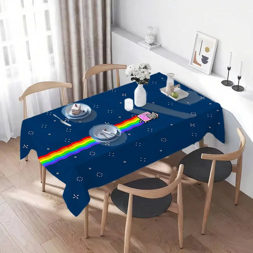Funny N-Nyan Cat Table Cloth Rectangular Stain Tablecloth Oilcloth Mantel Mesa Impermeable Tablecloth Decoration