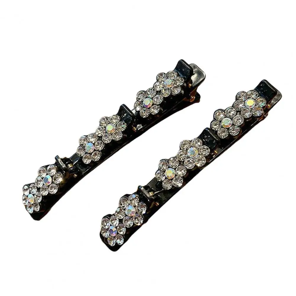 Korean Style Hair Barrette Tight Headwear Side Bang Clip Shiny Rhinestone Flower Decor Double Layer Hairpin Hair Accessories