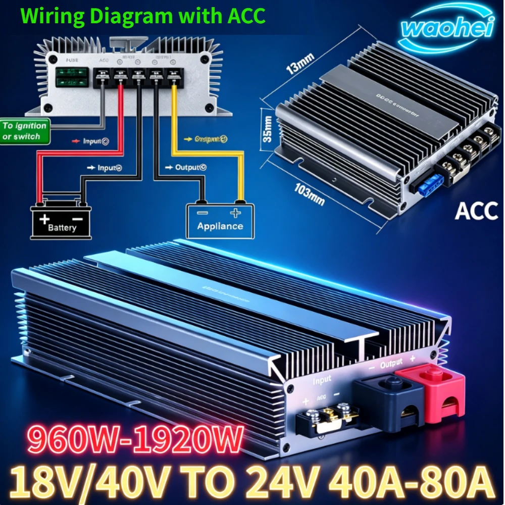 DC18V/40V to 24V 40A 50A 60A 70A 80A Auto Boost Buck Power Converter Voltage Stabilizer Regulator Supply Module For Car CE ROHS