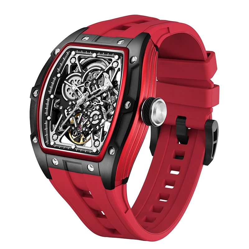 الساعات الميكانيكية الجوف خارج الحركة التلقائية ساعات المعصم للماء سيليكون حزام الساعات تصميم DG