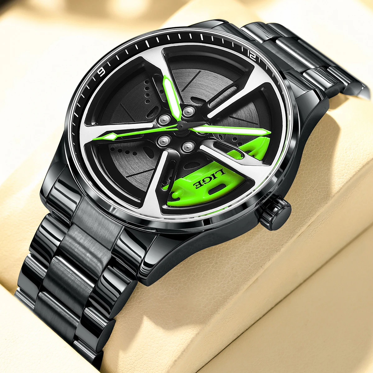 

2025 LIGE, лучшие мужские стальные часы, мужские автомобильные часы со ступицей колеса, кварцевые часы из нержавеющей стали для мужчин, военные спортивные часы Relogios + коробка