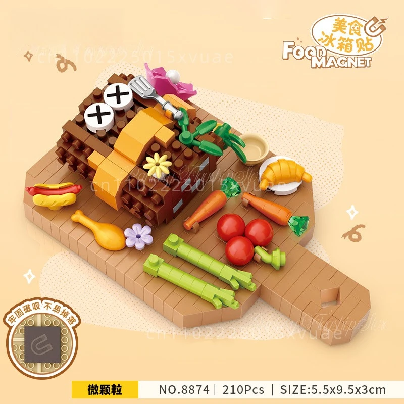 フードセット食事ビルディングブロック関東料理食品組み立てモデルパズルおもちゃ磁気冷蔵庫ステッカーかわいい装飾ギフト