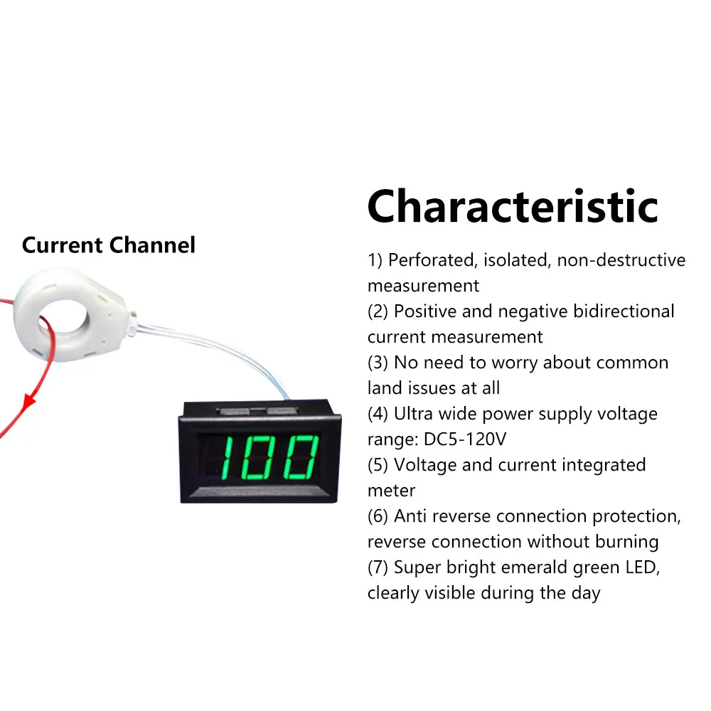 DC5-120V 50A 100A 200A 400A Hall Voltmeter Ammeter Battery Monitor Digital LED Voltage Current Meter Hall Sensor w/ Transformer