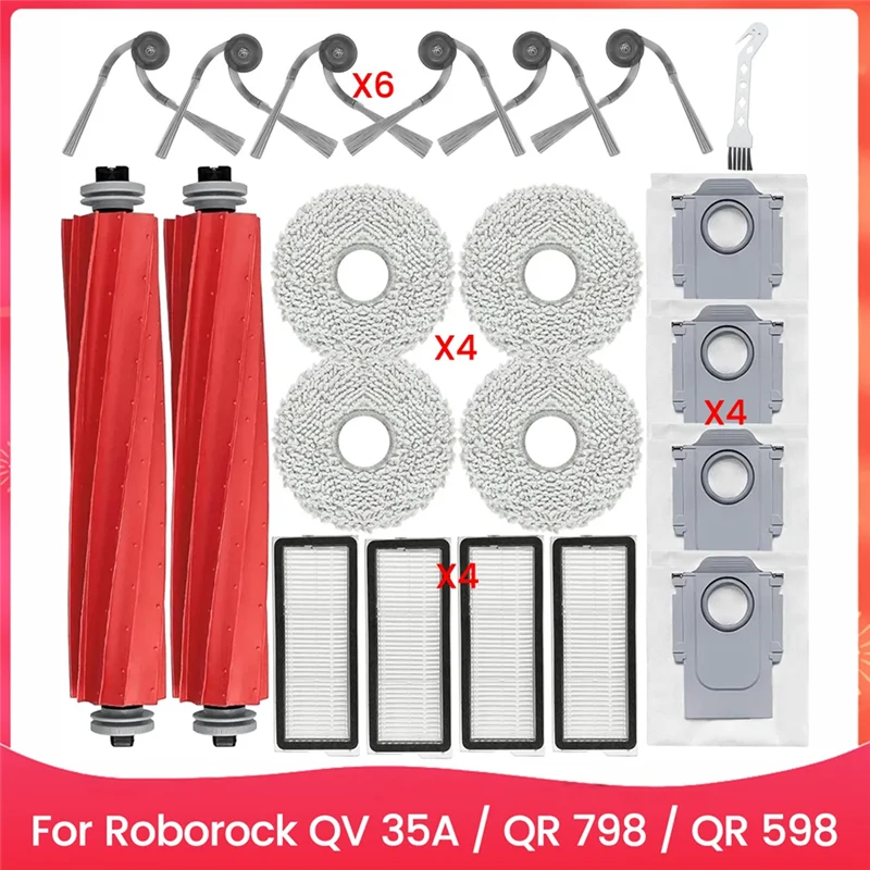 Accessories Kits For Roborock QV 35A / QR 798 / QR 598 Vacuum Parts Main Side Brush Hepa Filter Dust Bag Mop Pad-A58E