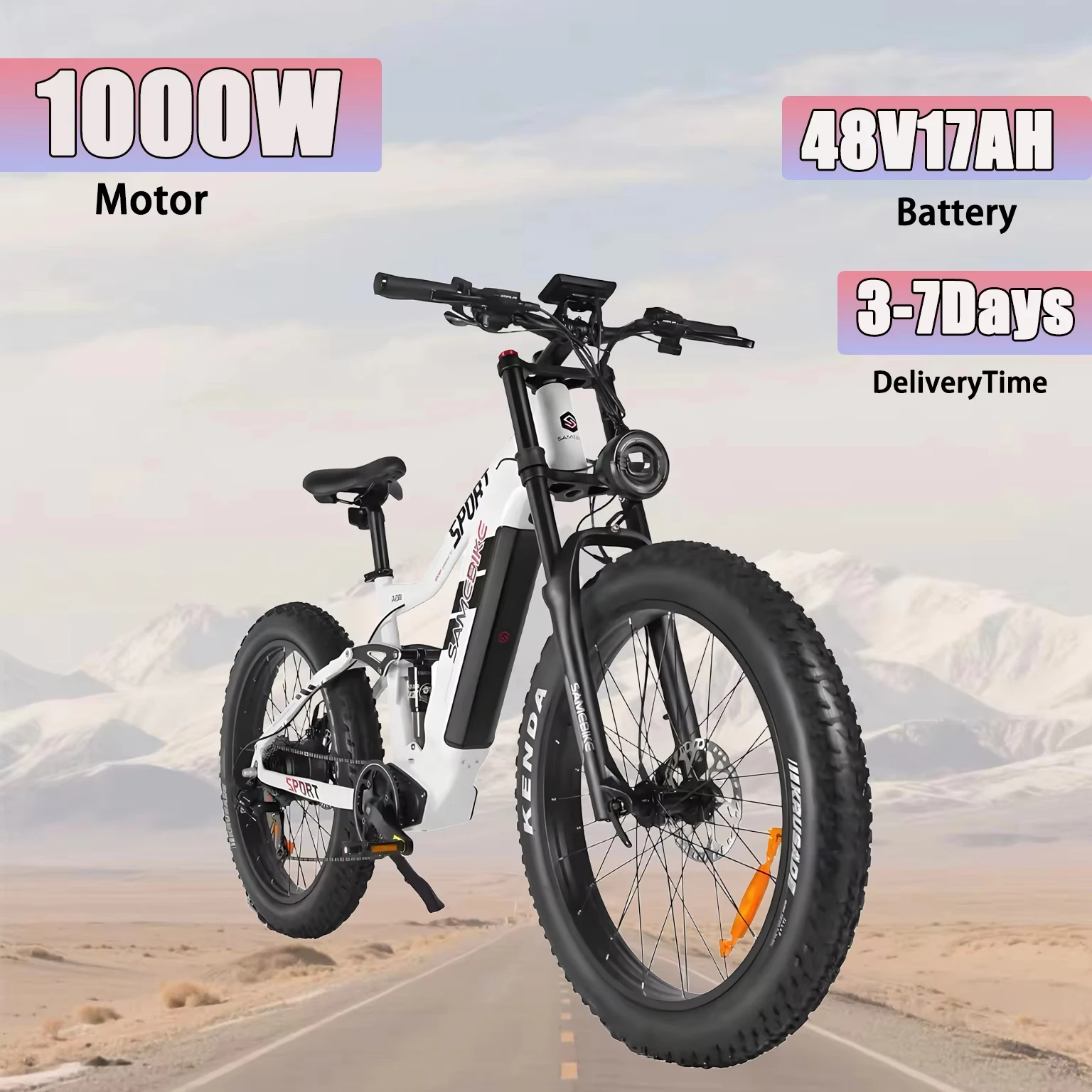 

SAMEBIKE RS-A08 Электрический велосипед 1000 Вт Высокоскоростной двигатель 48V17AH Аккумулятор Горный электронный велосипед 26*4,0 дюймов Снежный электрический велосипед с толстыми шинами
