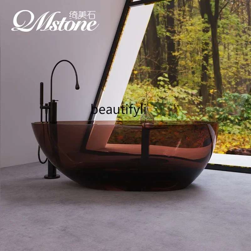 

6239Qimeishi oval pure resin color transparent crystal bathtub freestanding hotel bathtub