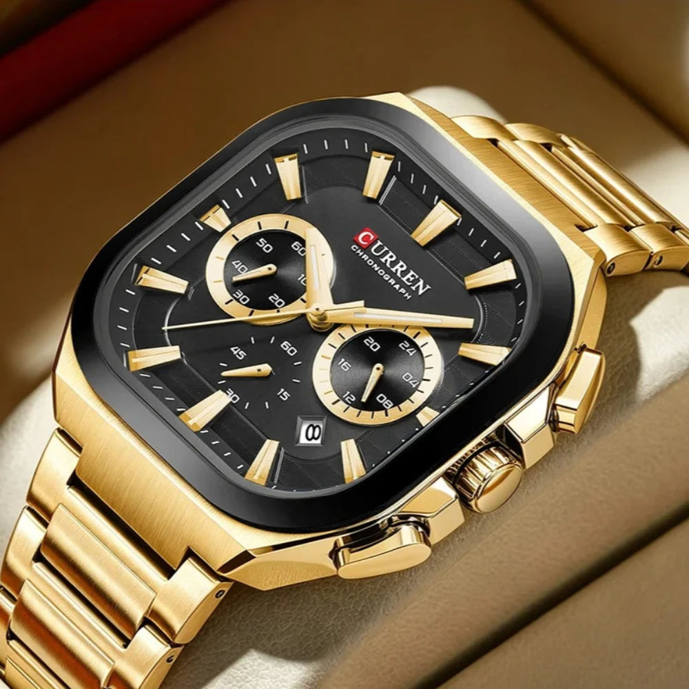 CURREN 8496 New Men's Waterproof Quartz Watch Stainless Steel Luminous Chronograph Multifunctional calendar quartz watch