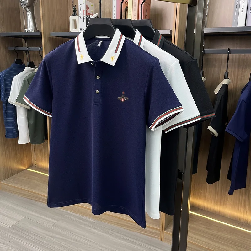 Luxusmarke Kurzarm Herren POLO Shirt Mode Boutique Bienenstickerei Design Neue Tops Sommer Freizeit Komfort Atmungsaktives T-Shirt – Detail 2