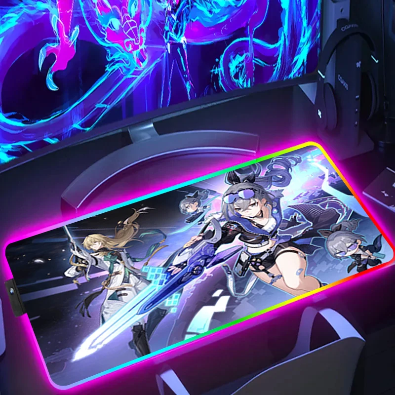 Imagem -04 - Rgb Anime Gaming Mouse Pad Led Table Pads Tapete de Borracha Backlit Desktop Honkai Star Rail Gamer Mouse Pad Xxl