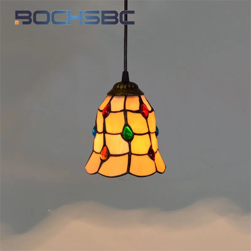 BOCHSBC Tiffany stained-glass minimal-style chandelier Art Deco Living Room Dining Room Bedroom Hallway Tail bead ceiling light