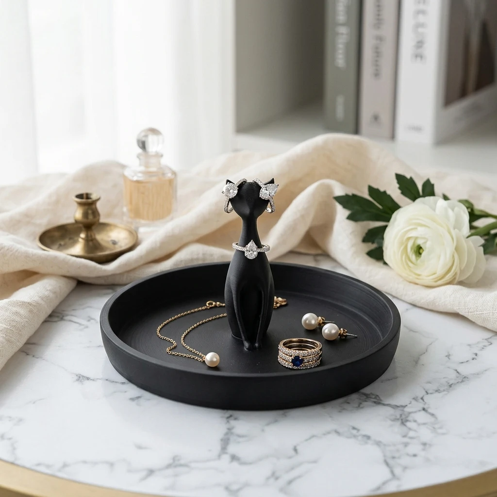 Cat Ring Holder Plastic Jewelry Dish Trinket Tray for Earrings and Organizer Fun Themed Gifts for Cat Lovers, and Women's Gifts