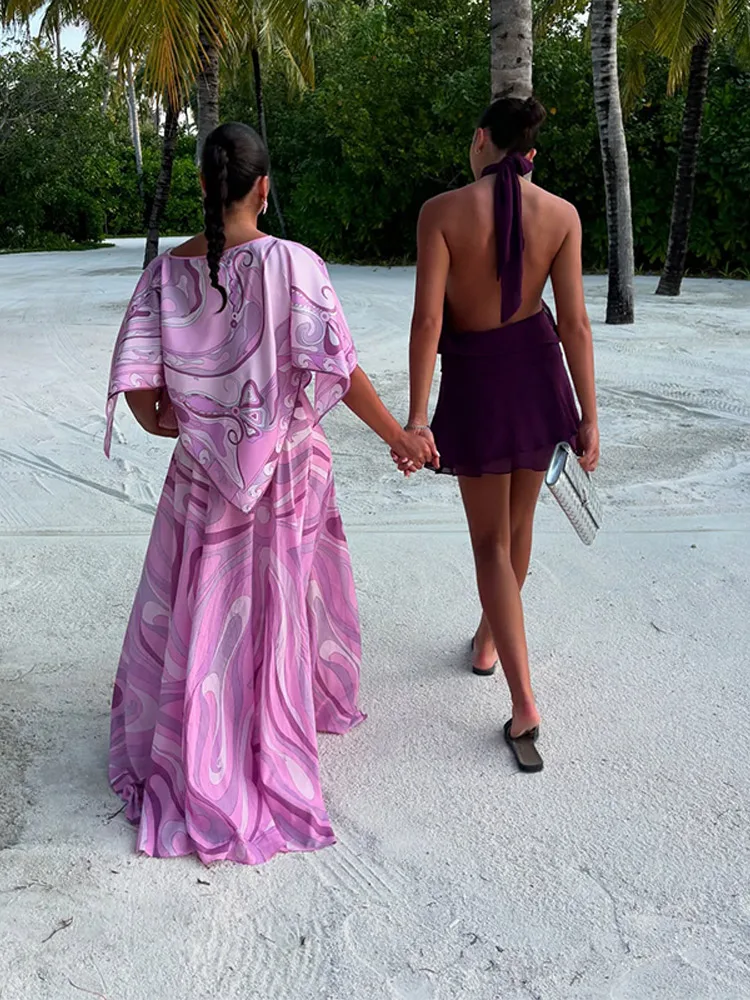 Loose Printed Shirt Skirt Suits Women Beach Irregular Full Sleeve Top Female Sets 2026 High Waisted Long Skirt Ladies Outfits view 3