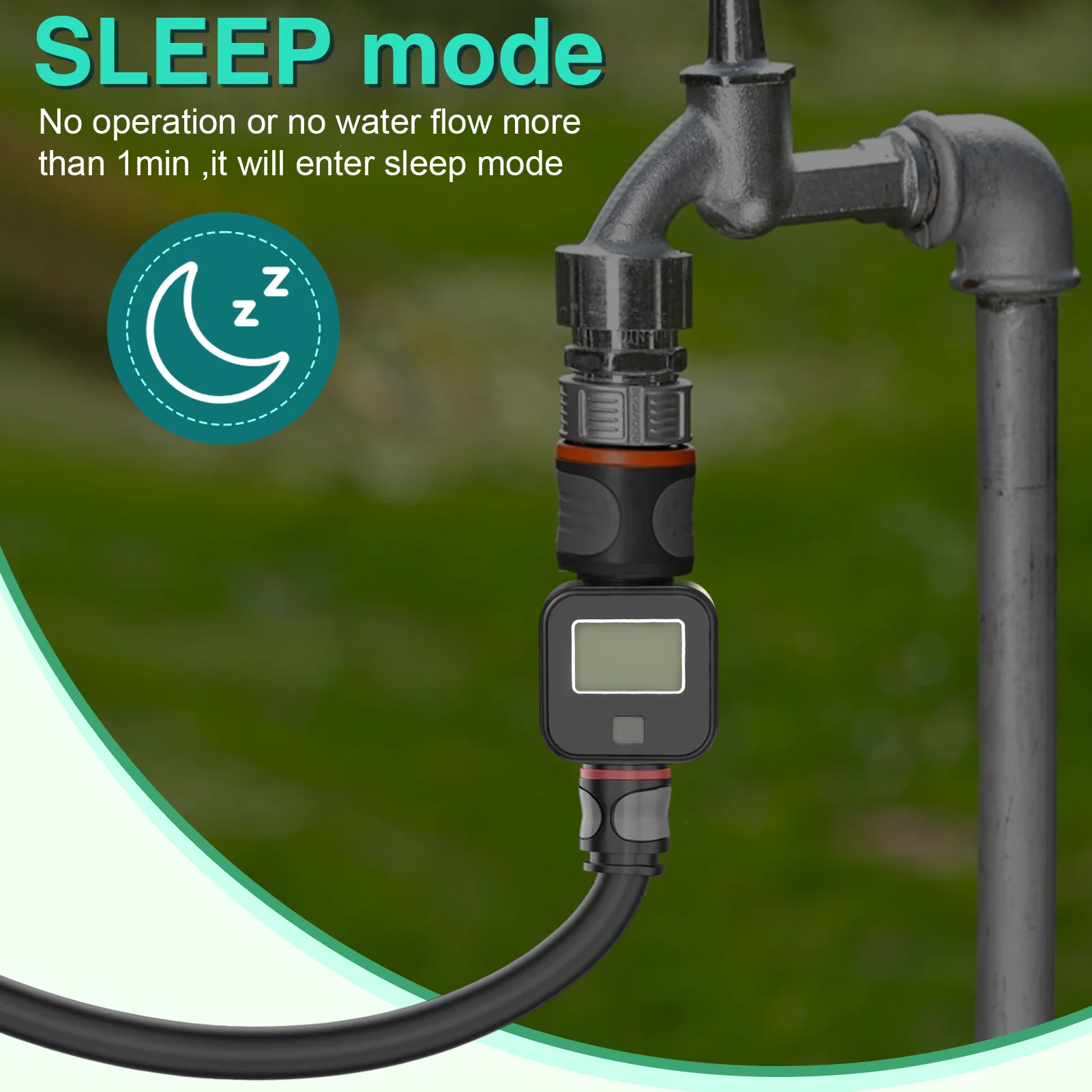 Digital Water Flow Meter High Accuracy IP6X Measure Water Consumption and Flow Rate for Outdoor Garden Watering Irrigation Hose