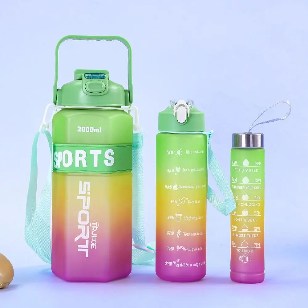 

Three Piece Set Sports Water Bottle Set Hexagon Large Capacity Leak Proof Colorful Cup Portable Gradient Color